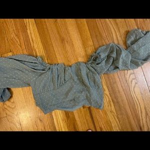 Green cropped Swiss dot top